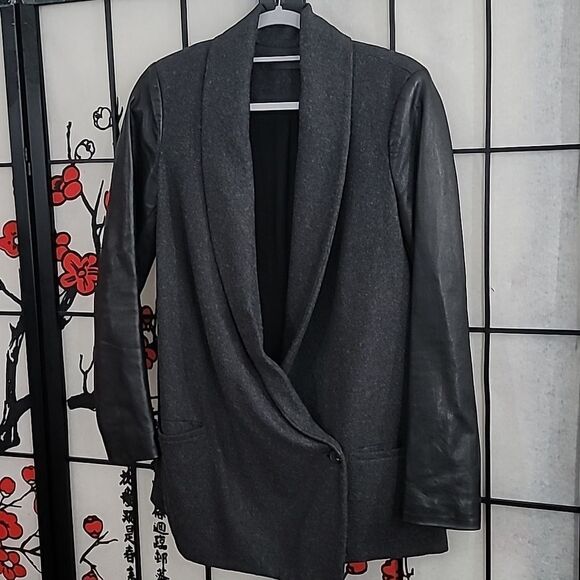 All Saints Wool/Leather sleeved Jacket/ Blazer - Picture 3 of 7